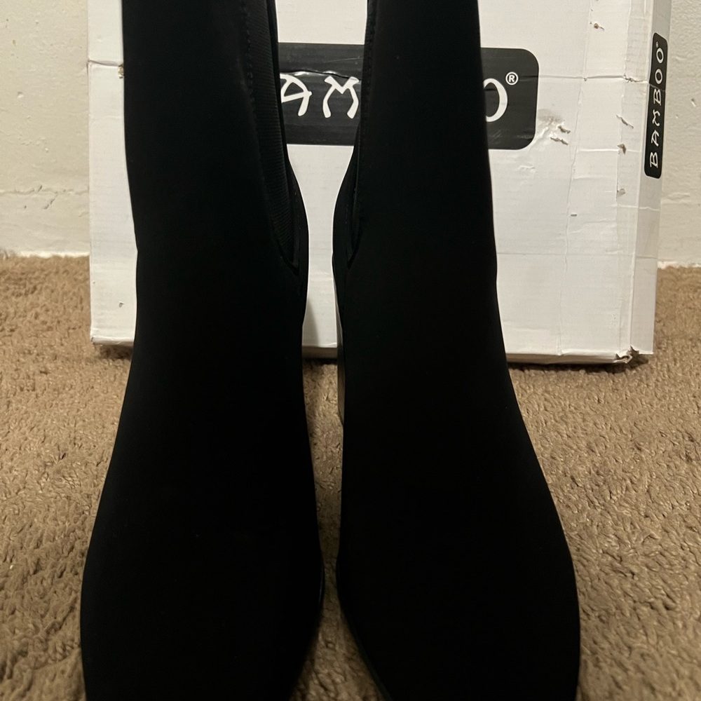 BAMBOO Black Ankle Booties with Block Heel